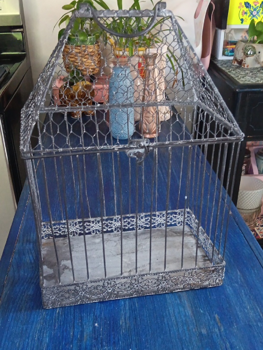 Decorative Metal Birdcage - Vintage Style Gray